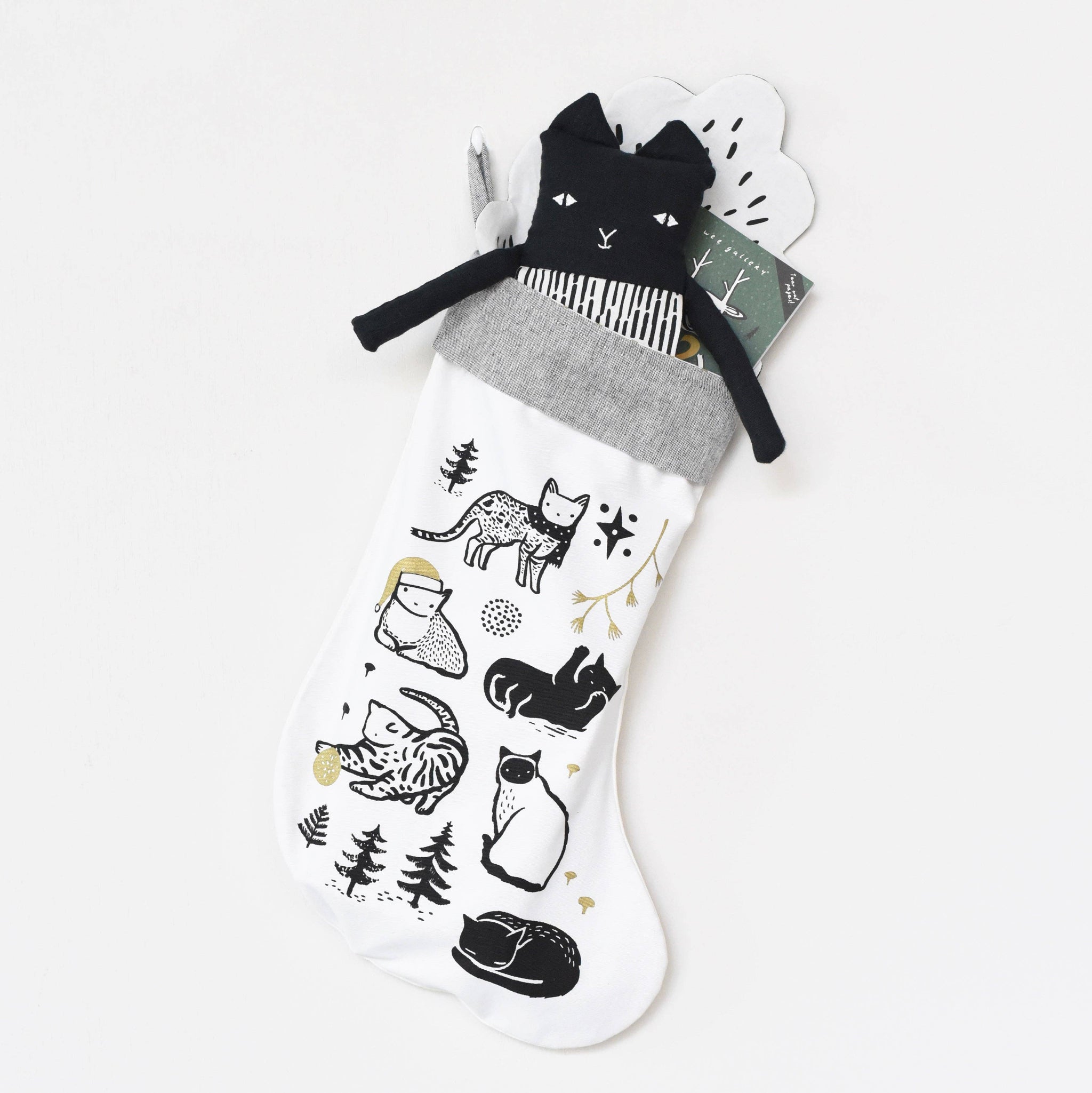 organic holiday stocking festive cats with toys