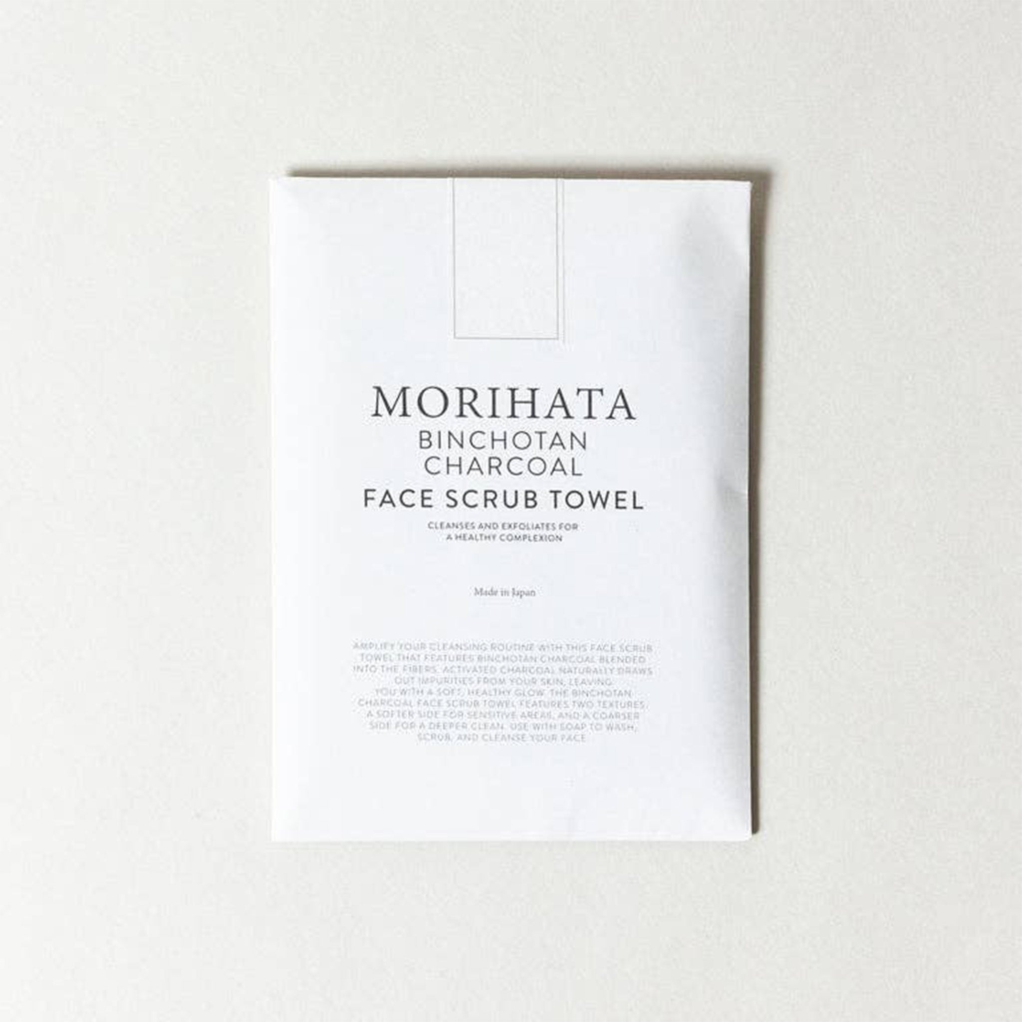 morihata binchotan charcoal face scrub towel packaging front