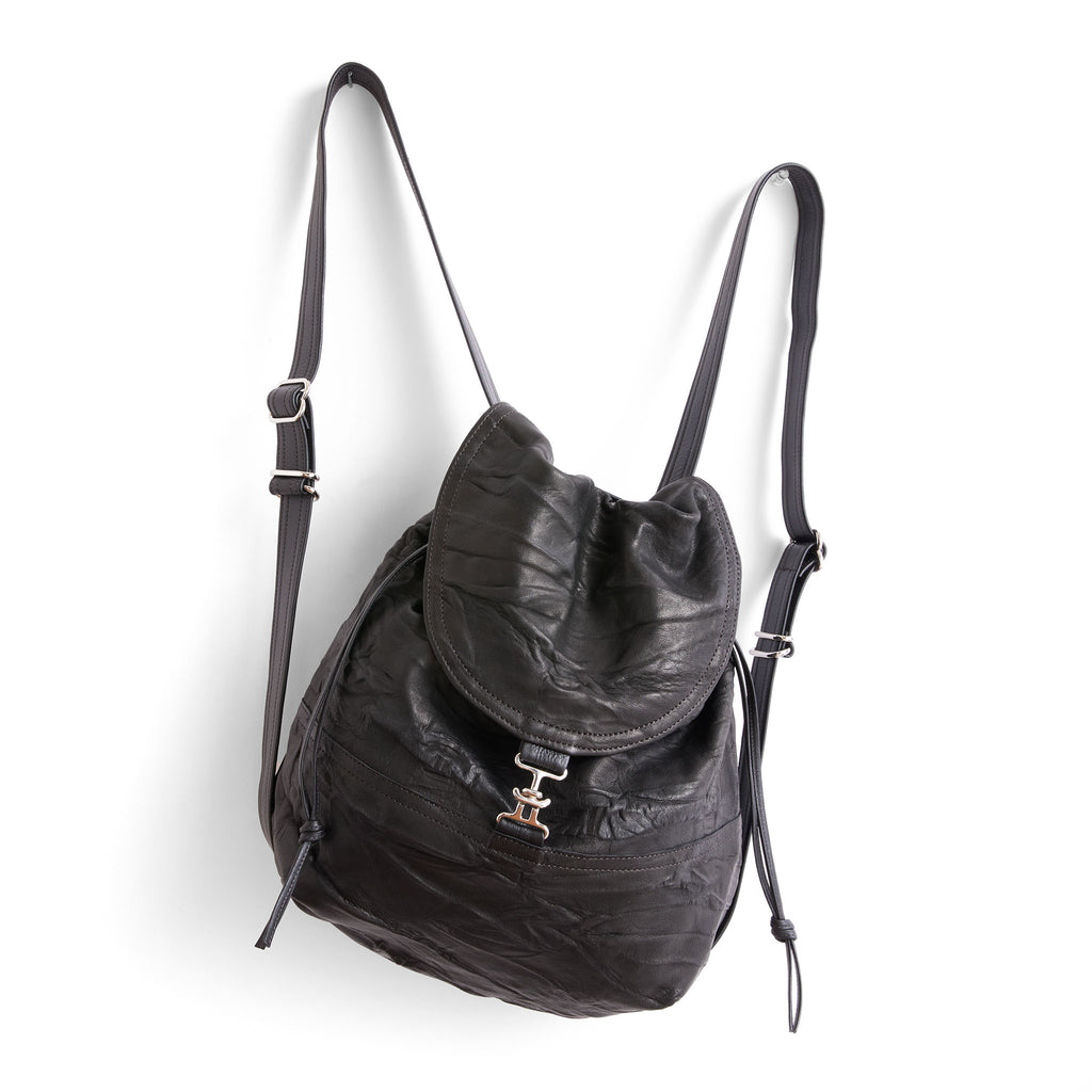 1904 medium in milano black and black with nickel hardware strap configured as a backpack 