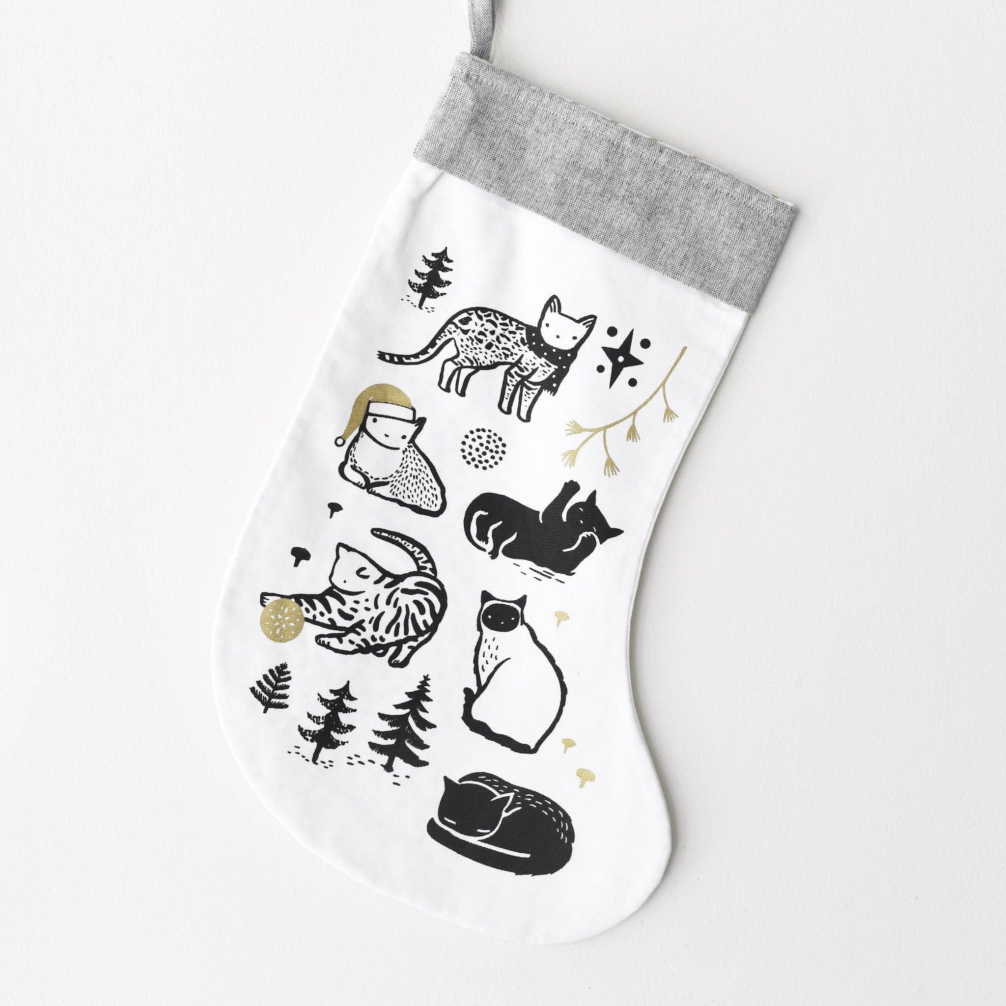 organic holiday stocking festive cats