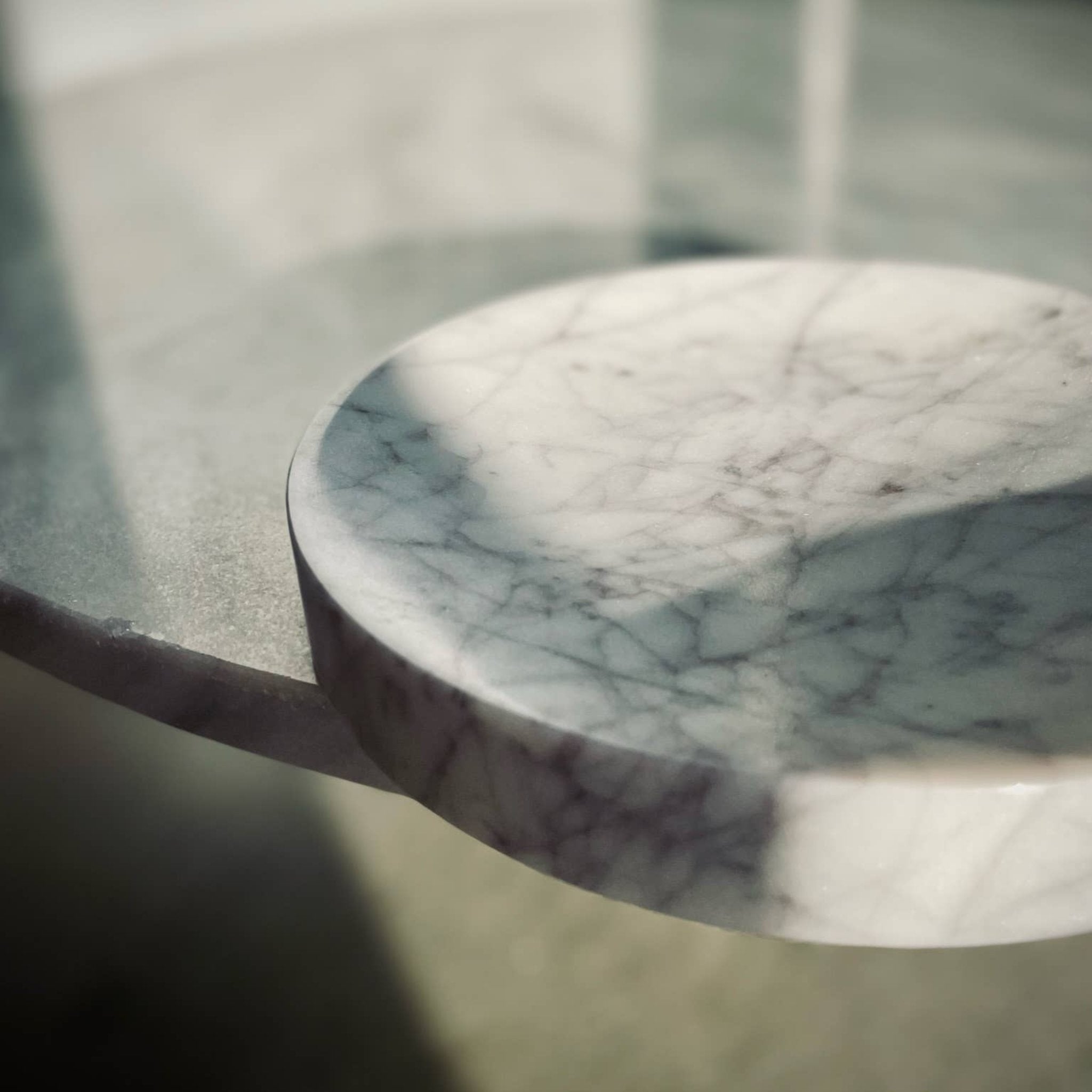 close up of pearl white marble dish