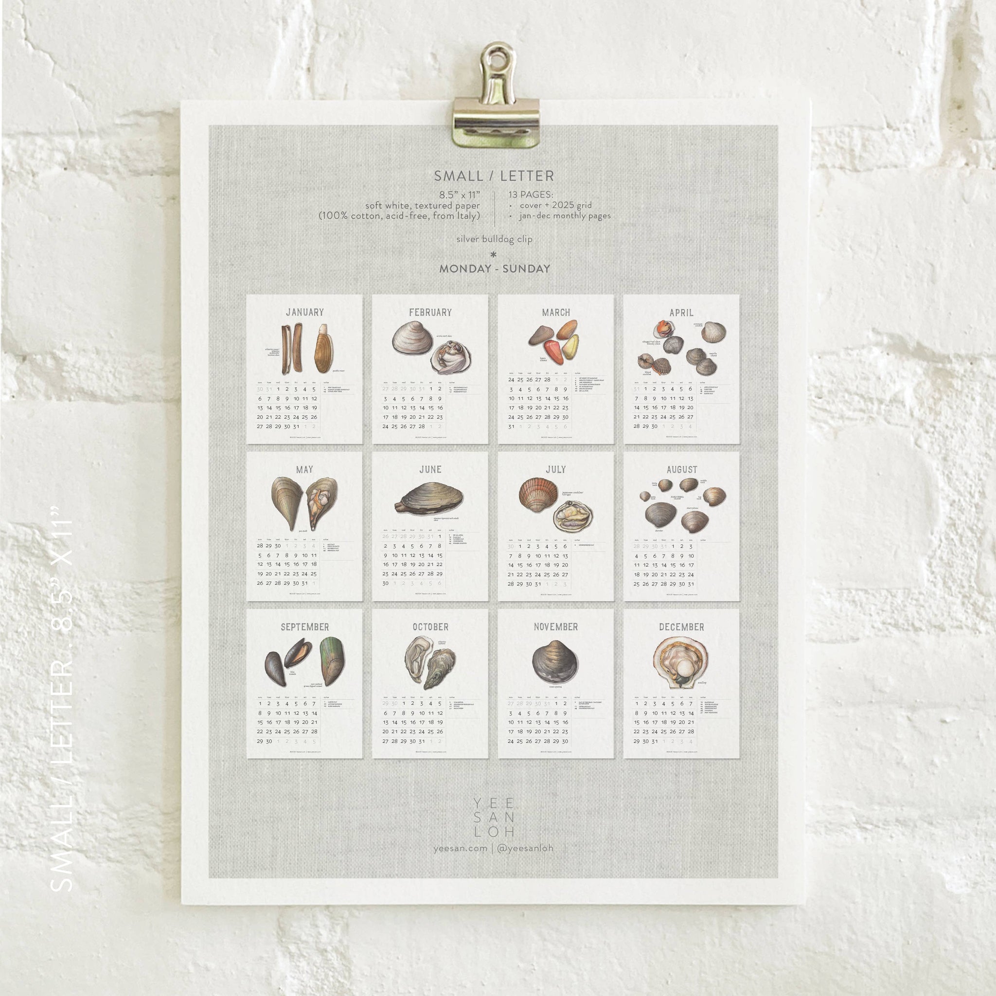 yeesan loh 2025 calendars bivalves all months preview