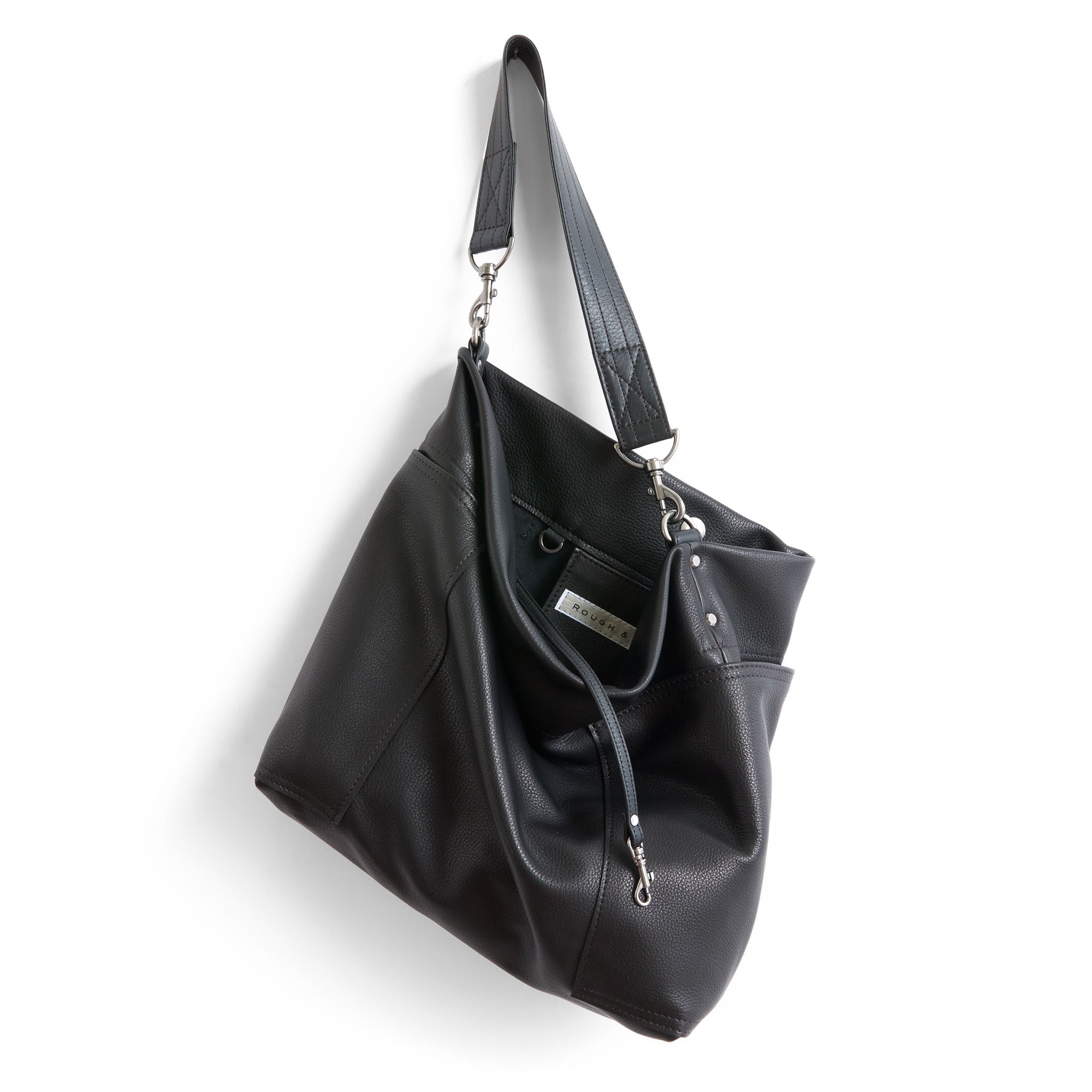 lotus size large in nero, showcasing interior open pocket and key fob