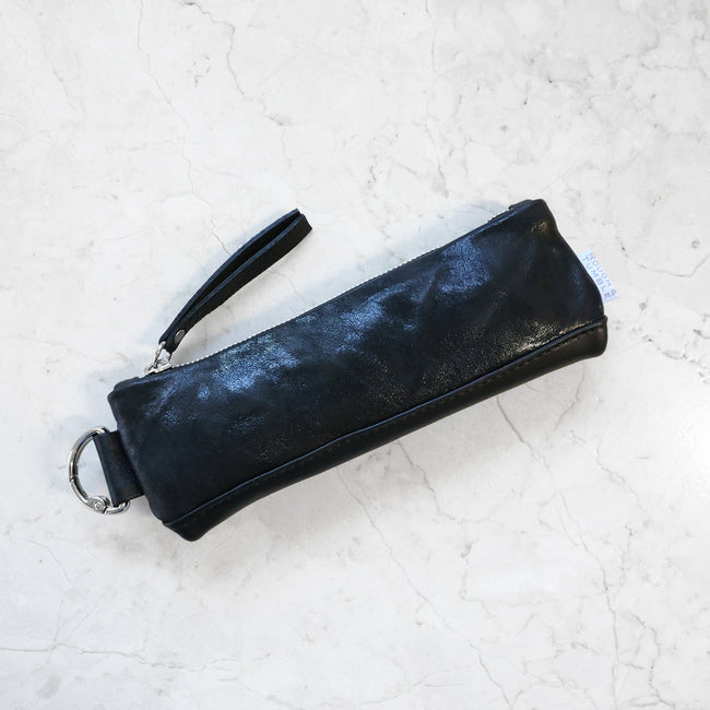 rough jet + black + nickel | pencil case in rough jet and black with nickel hardware