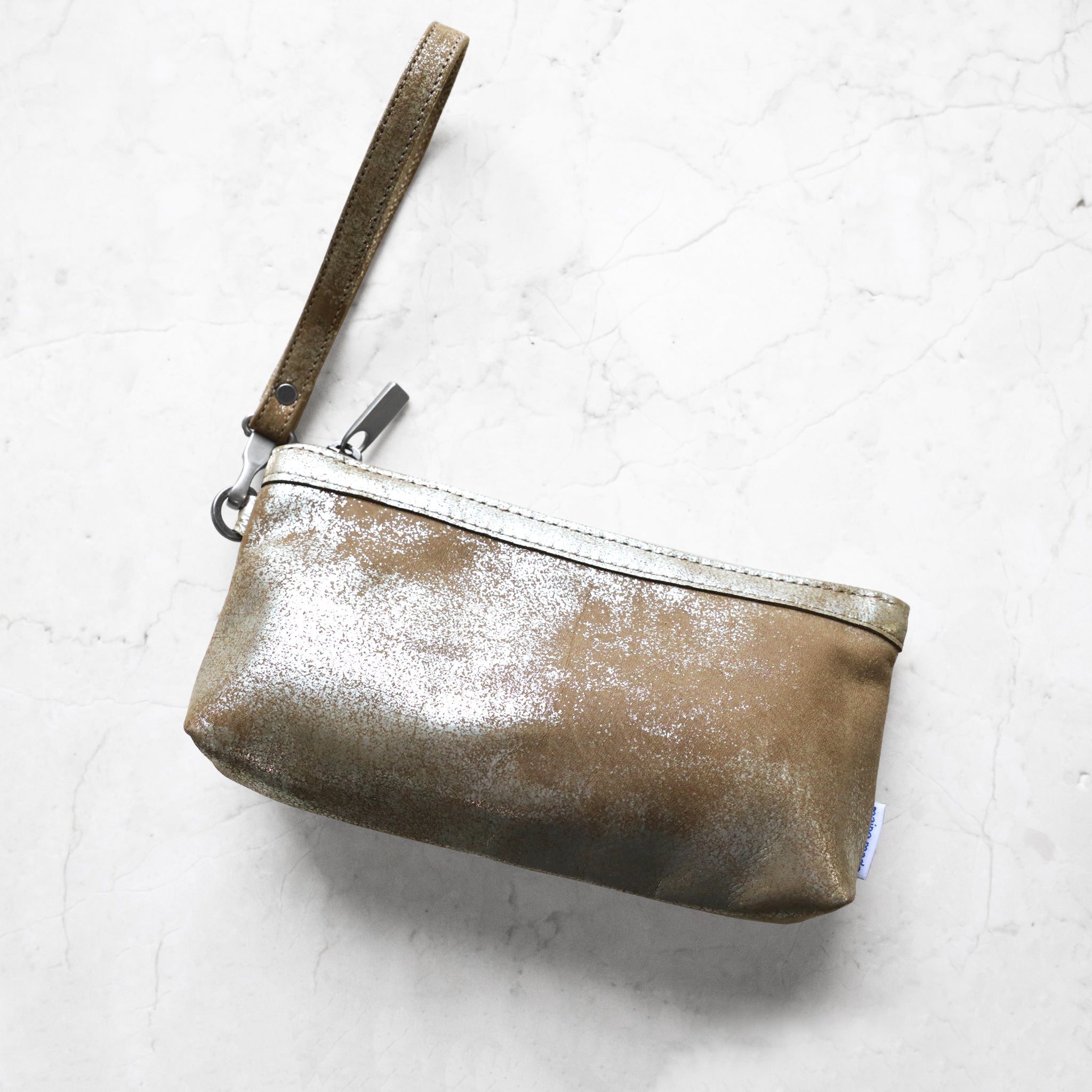 zip pouch with top stripe medium in double gilded mink