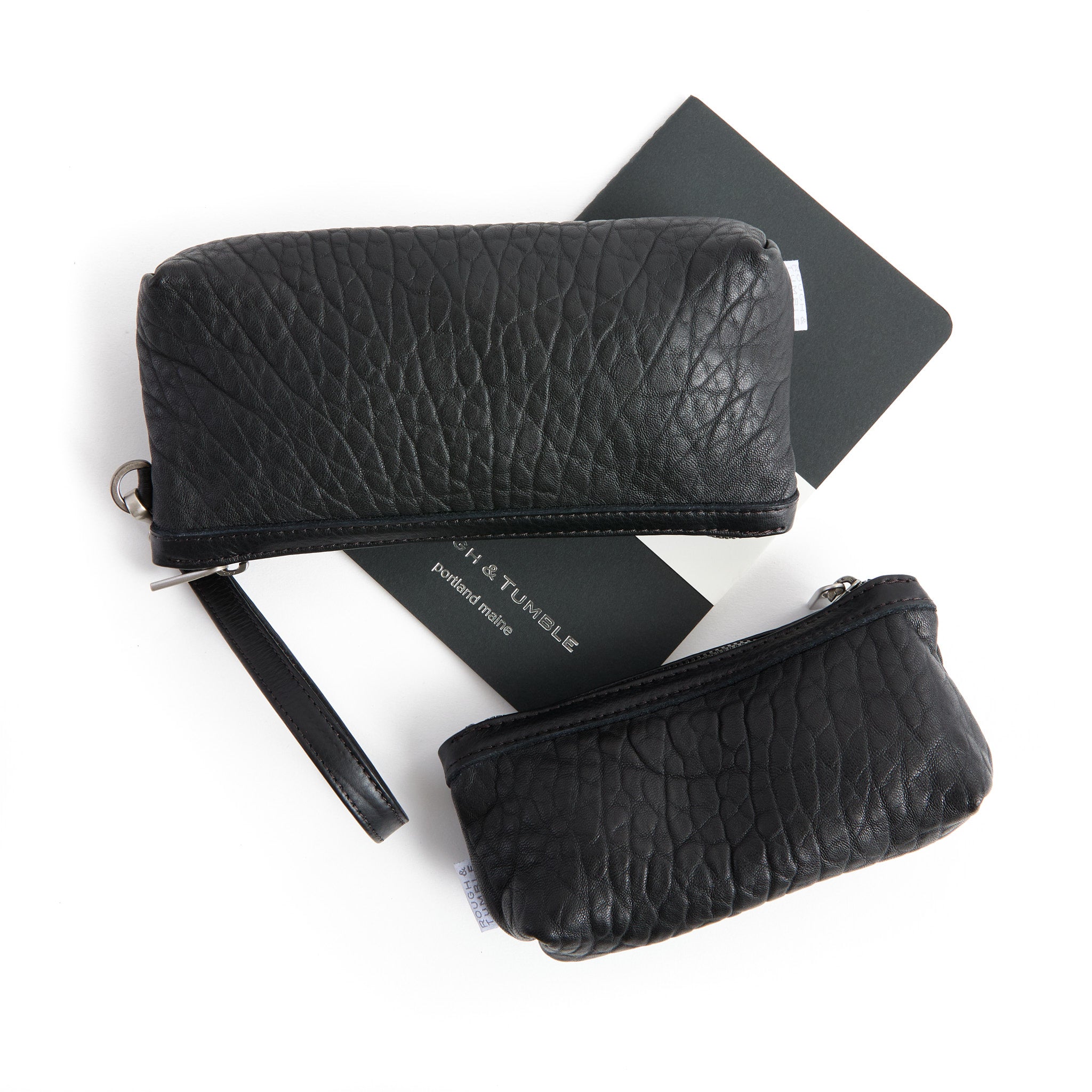 zip pouch small with medium in matte black pebble and black