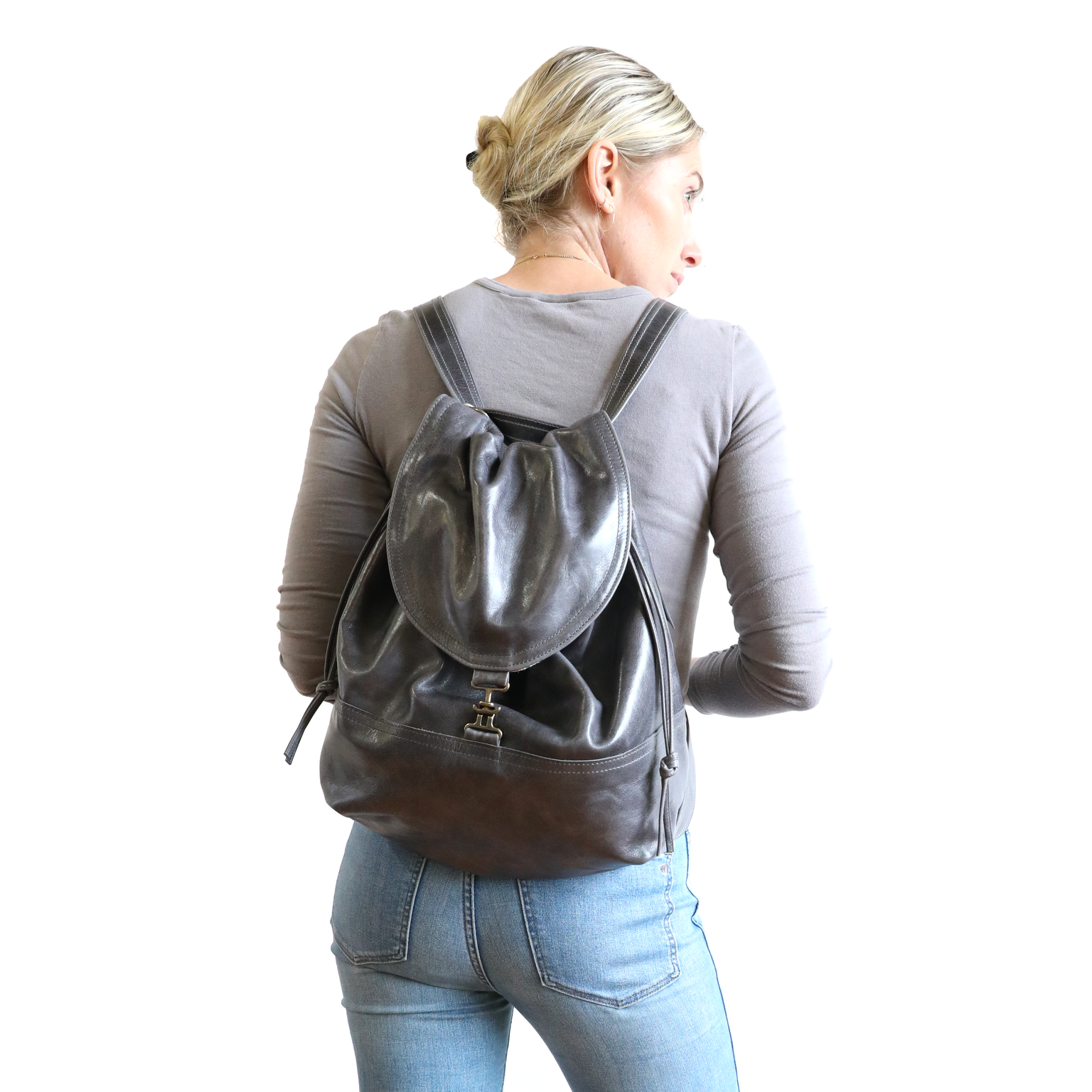 Denim and Leather Backpack Women - LeBaroudeur Denim