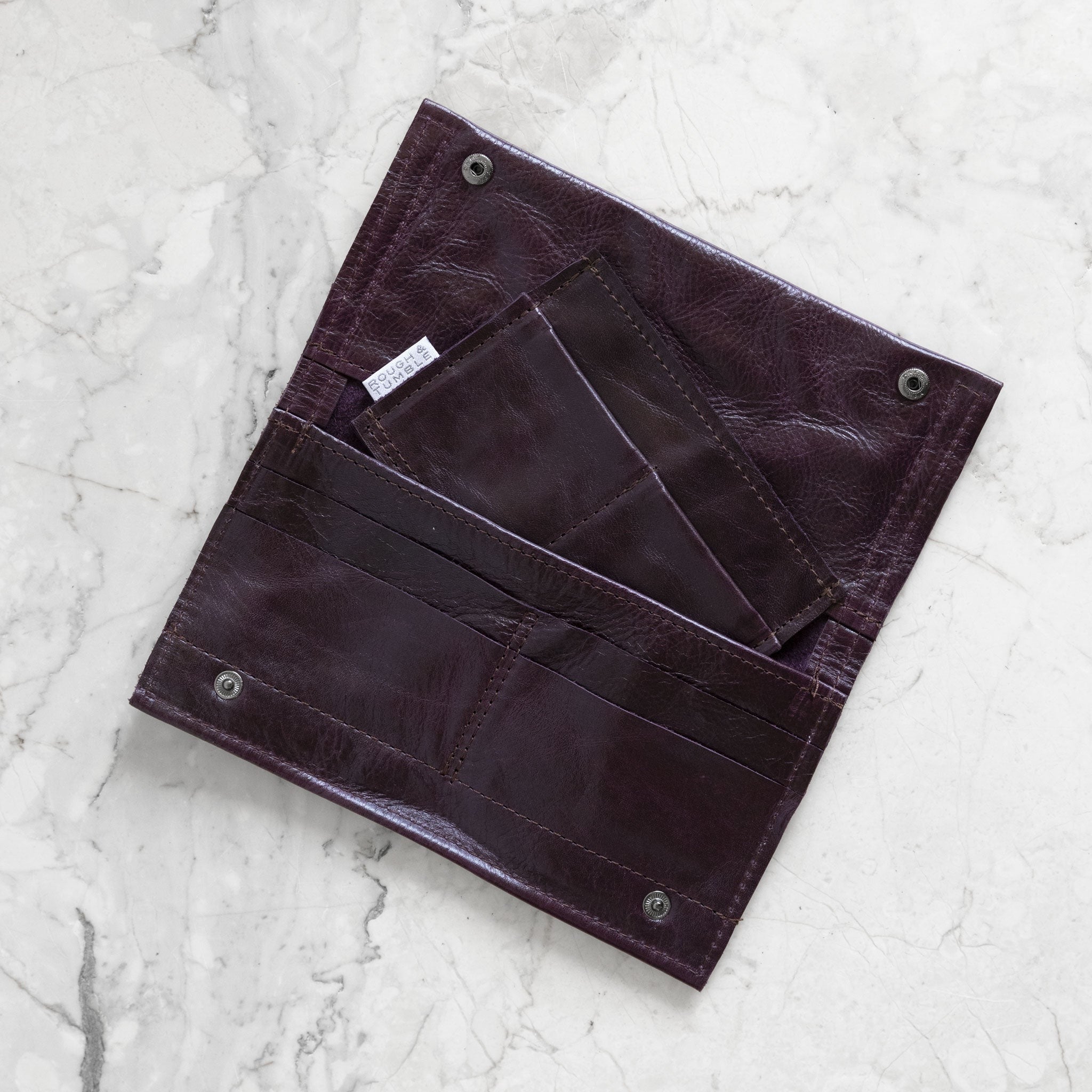 card holder duo with snap wallet in aubergine